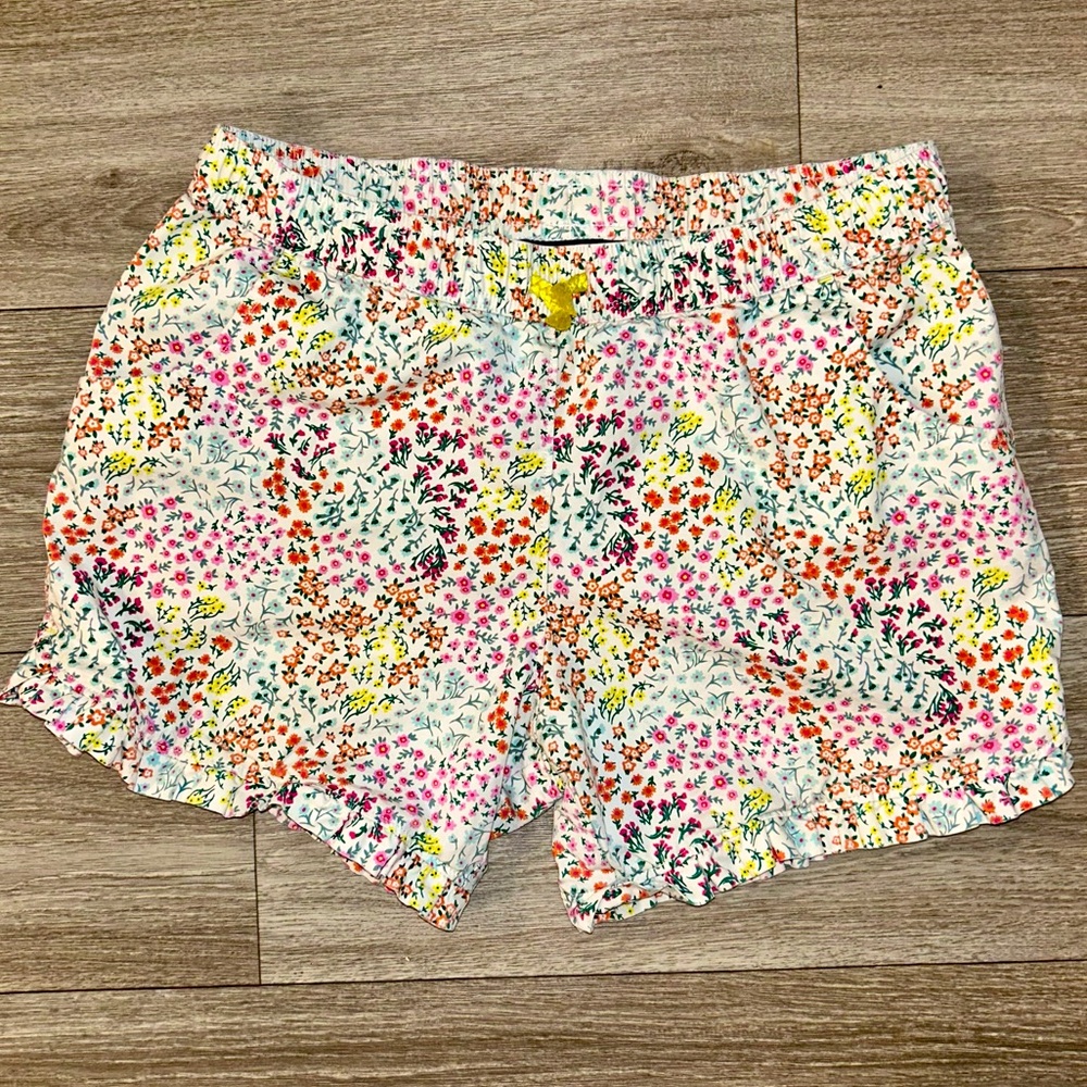 Lands End White with Colorful Flower Print Short with Ruffles Size XL